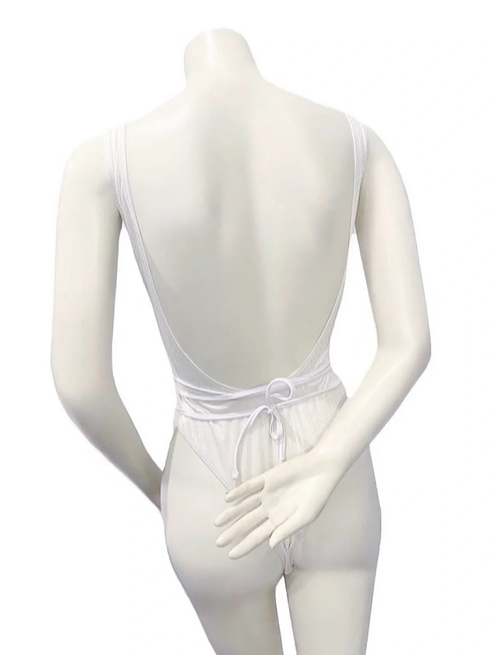 White Snakeskin Shimmer Cutout One-Piece Swimsuit Size M Open Back - Picture 5 of 9